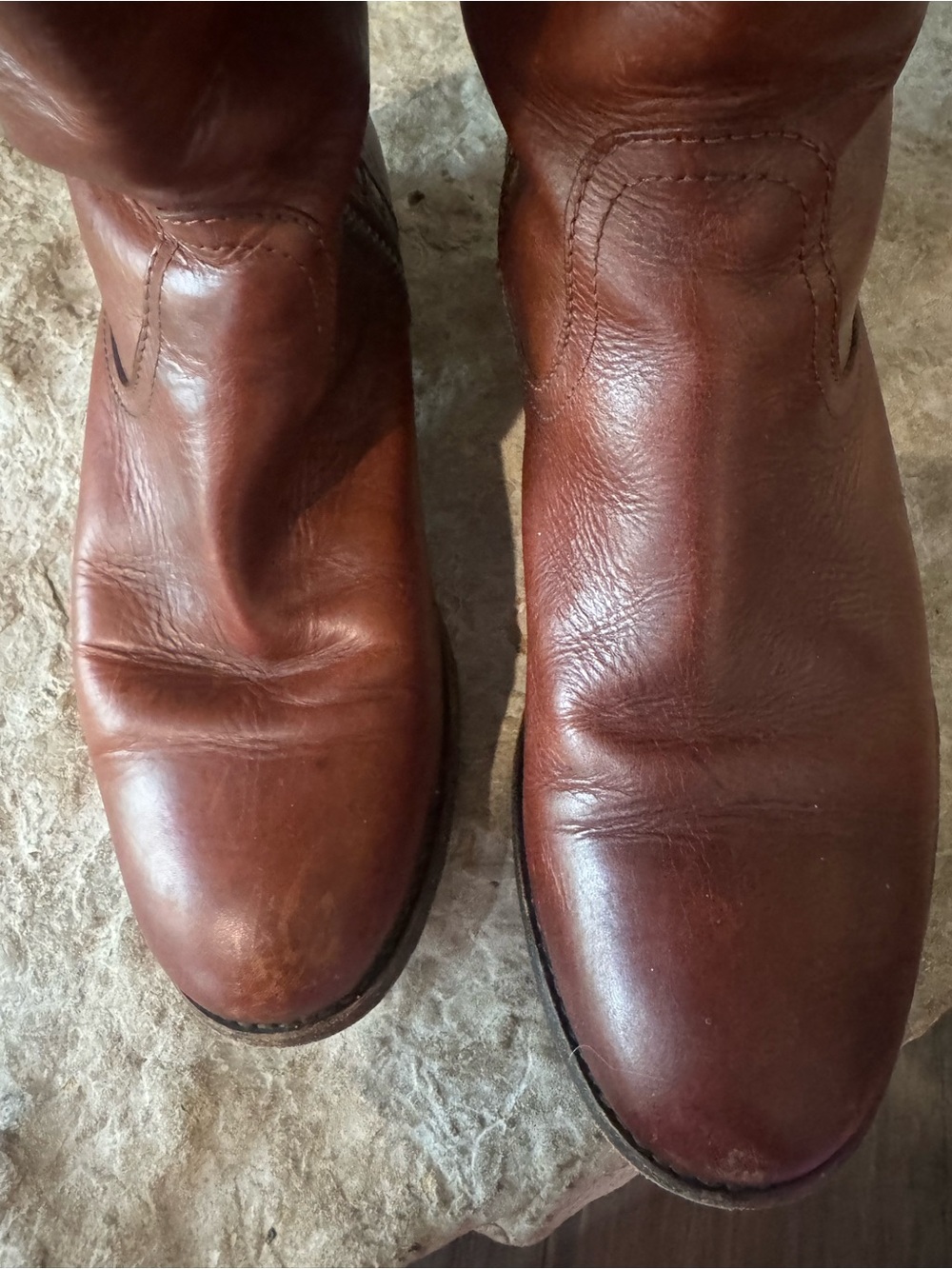 Frye Brown Leather Knee High Tall Boots - Rich Cognac - Picture 5 of 9